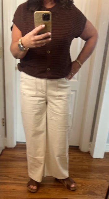 Stitch Detail Front Pocket Pants - Ecru - Simply Pink Boutique