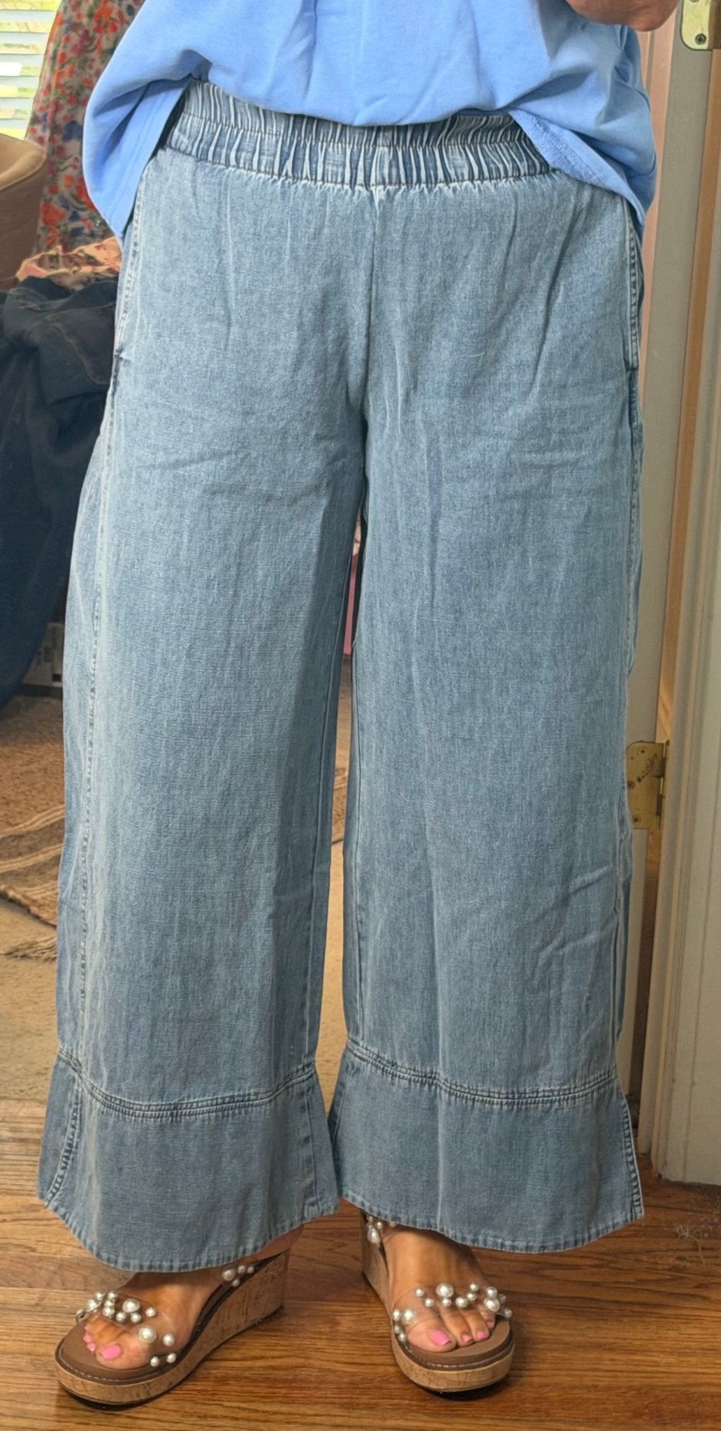 Stone Washed Light Denim Pants - Simply Pink Boutique