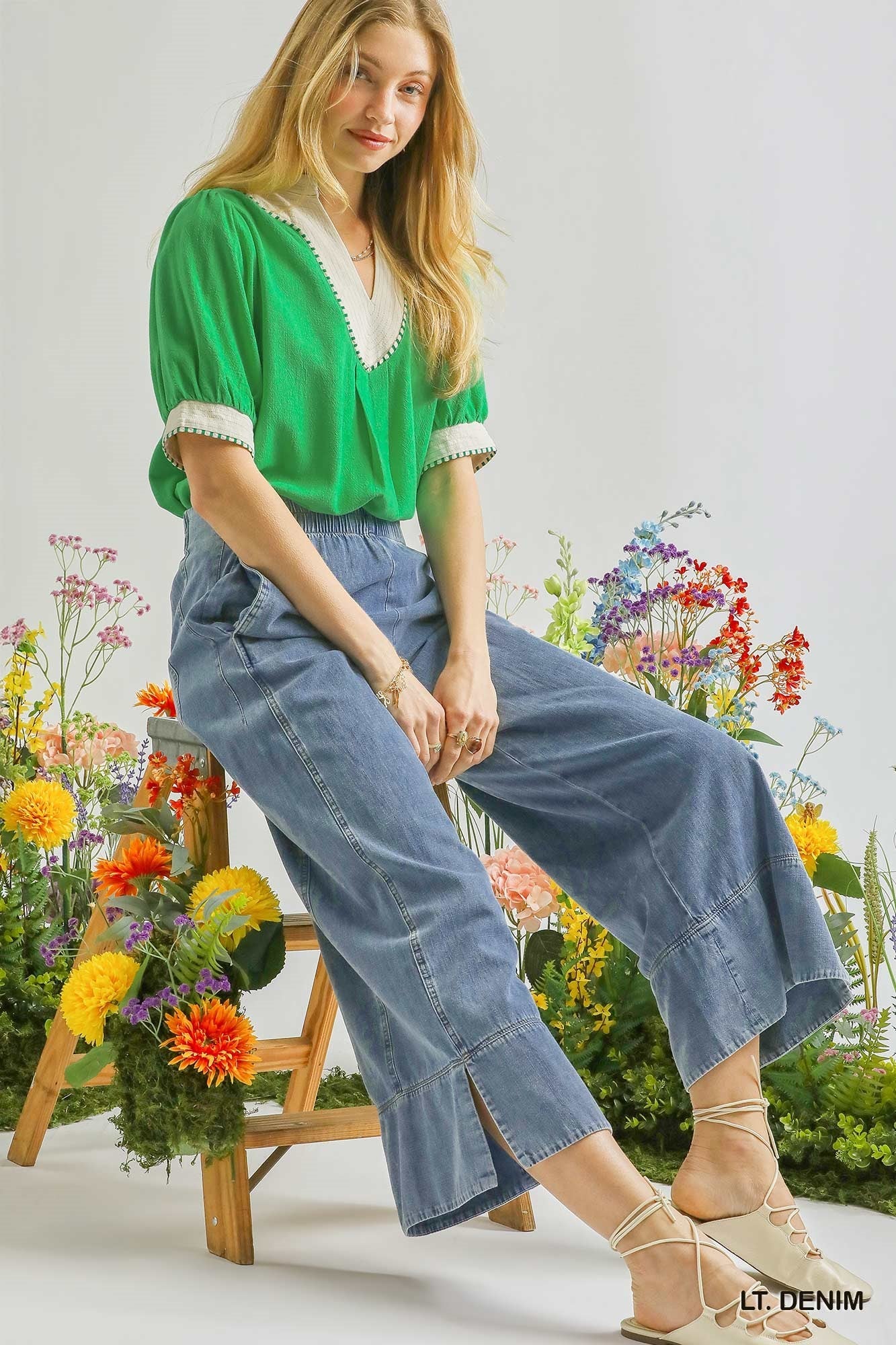 Stone Washed Light Denim Pants - Simply Pink Boutique