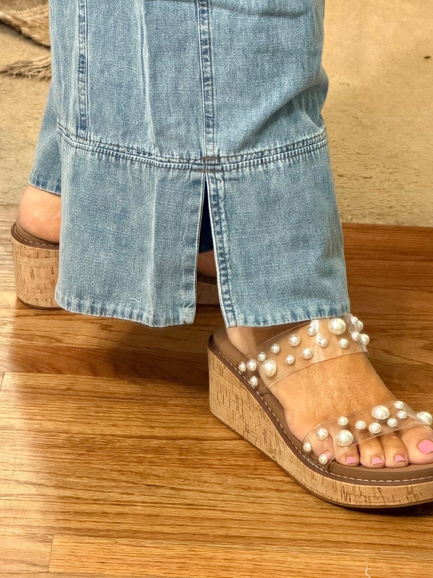 Stone Washed Light Denim Pants - Simply Pink Boutique