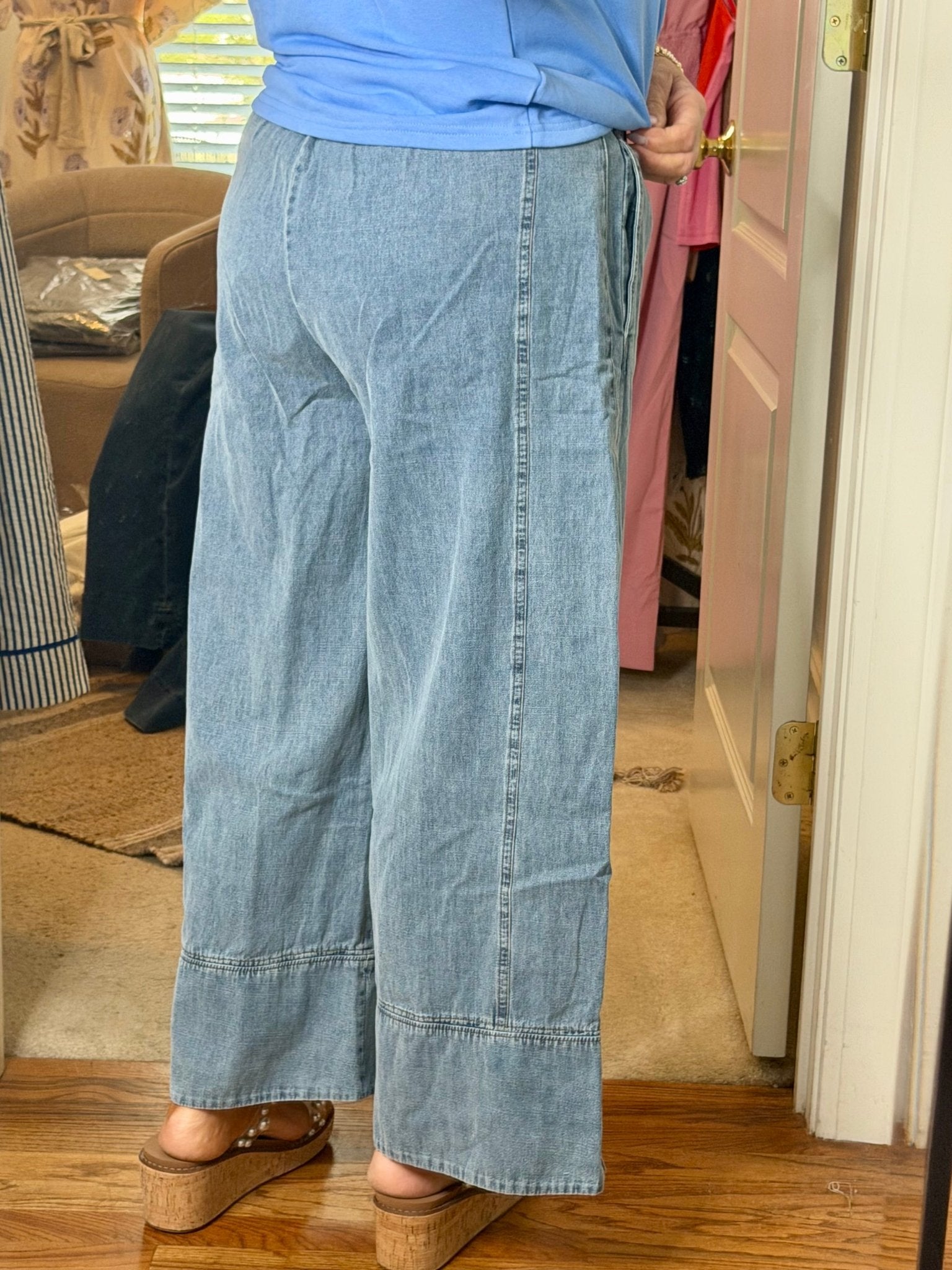 Stone Washed Light Denim Pants - Simply Pink Boutique