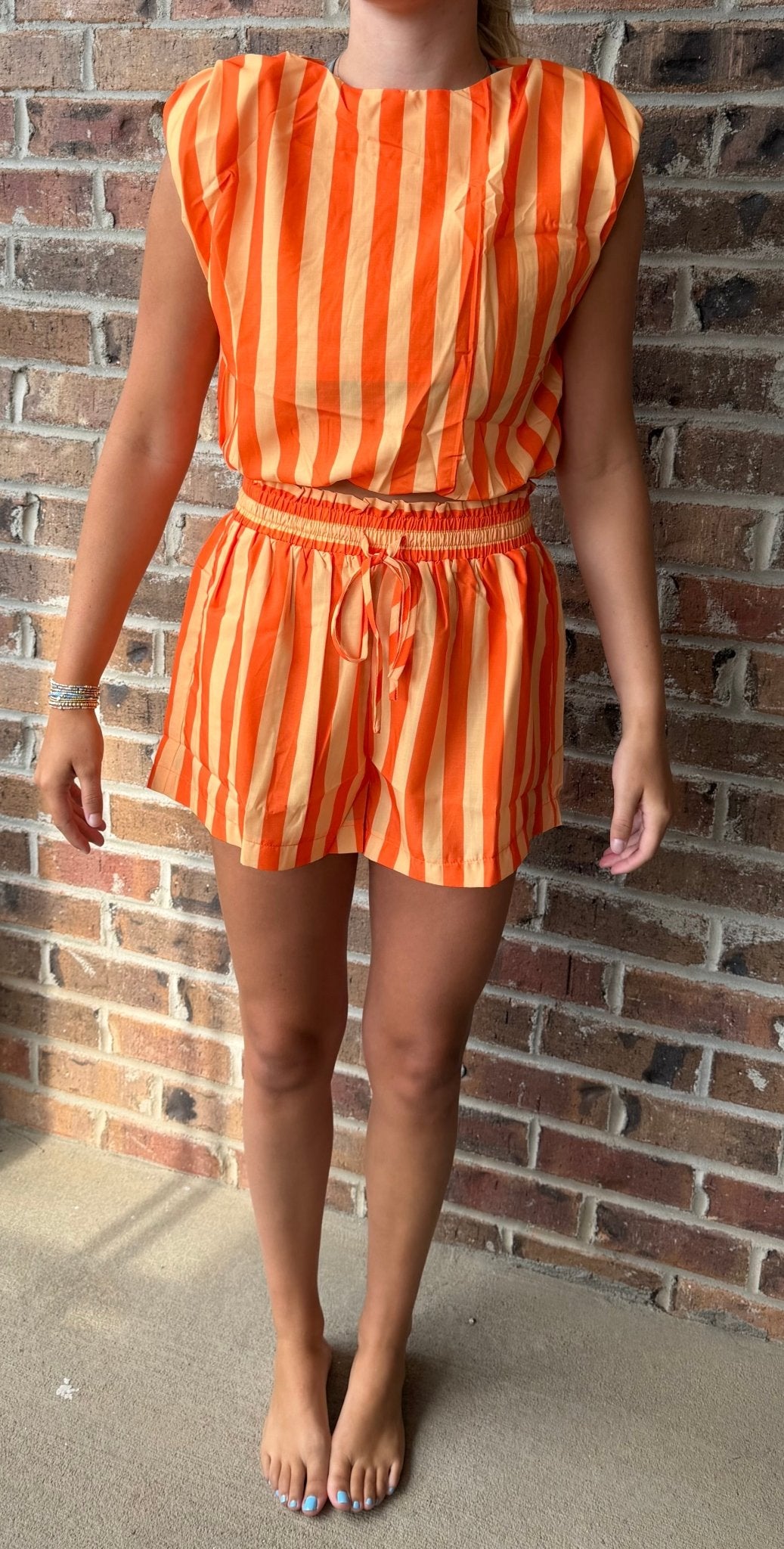 Stripe Orange Top with Shorts Set - Simply Pink Boutique