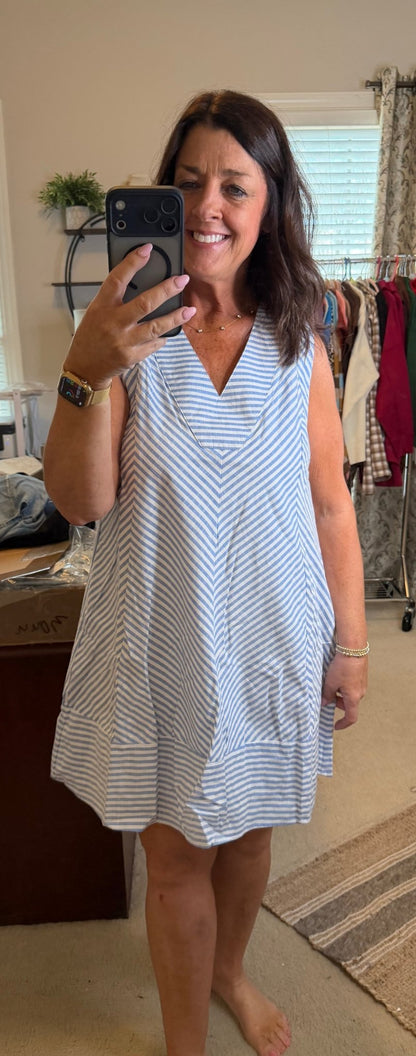 Stripe V Neck Mini Dress - Simply Pink Boutique