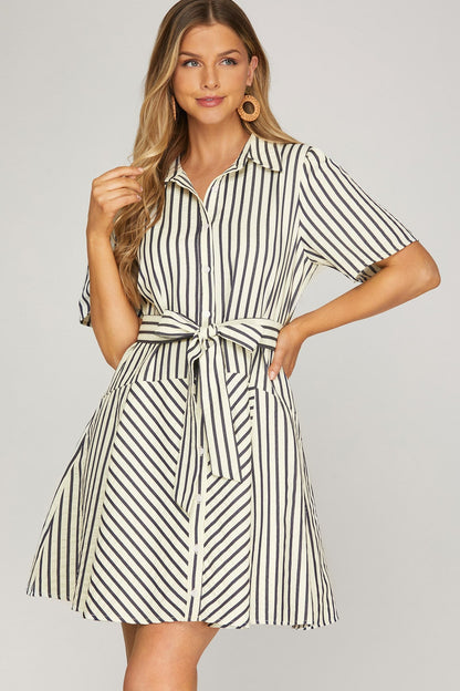 Striped Navy Mini Dress - Simply Pink Boutique