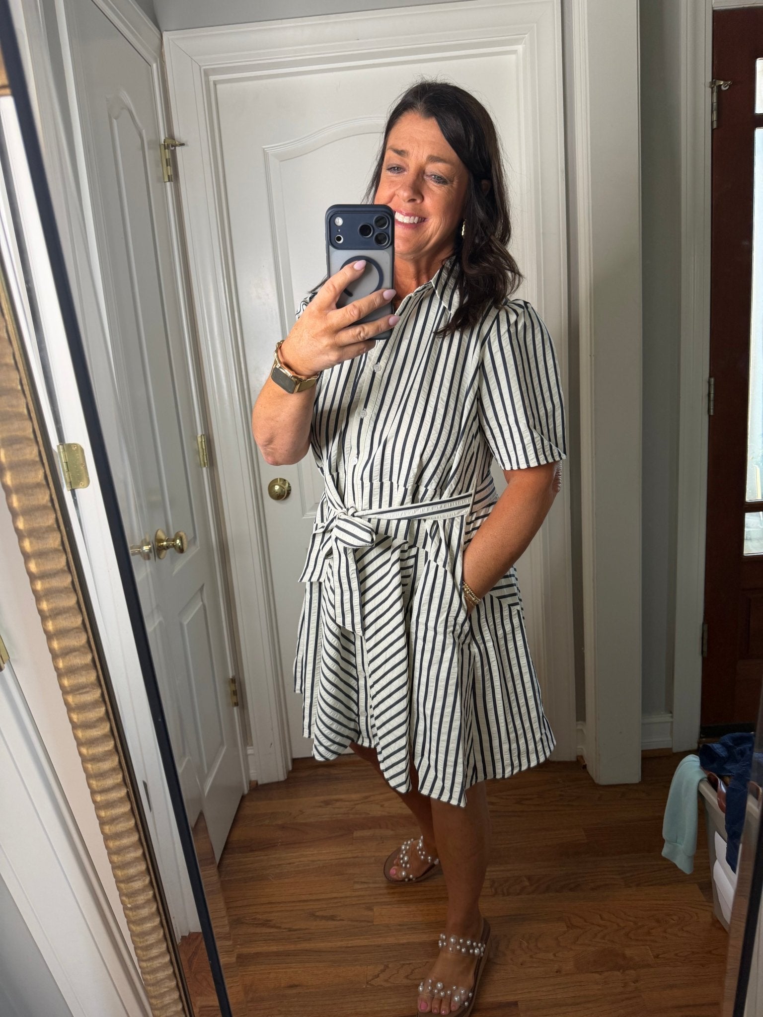 Striped Navy Mini Dress - Simply Pink Boutique