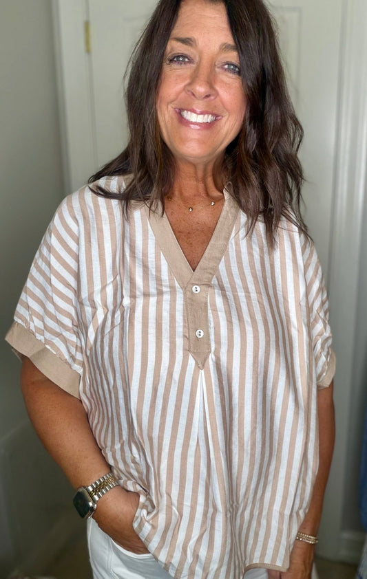 Striped Oversized Top - Simply Pink Boutique