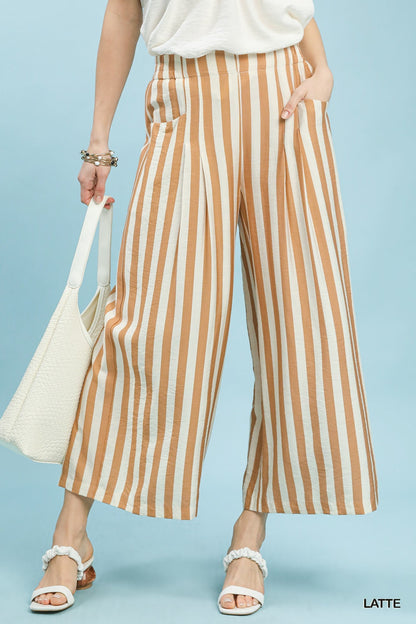 Striped Pleated Wide Leg Pants - Simply Pink Boutique