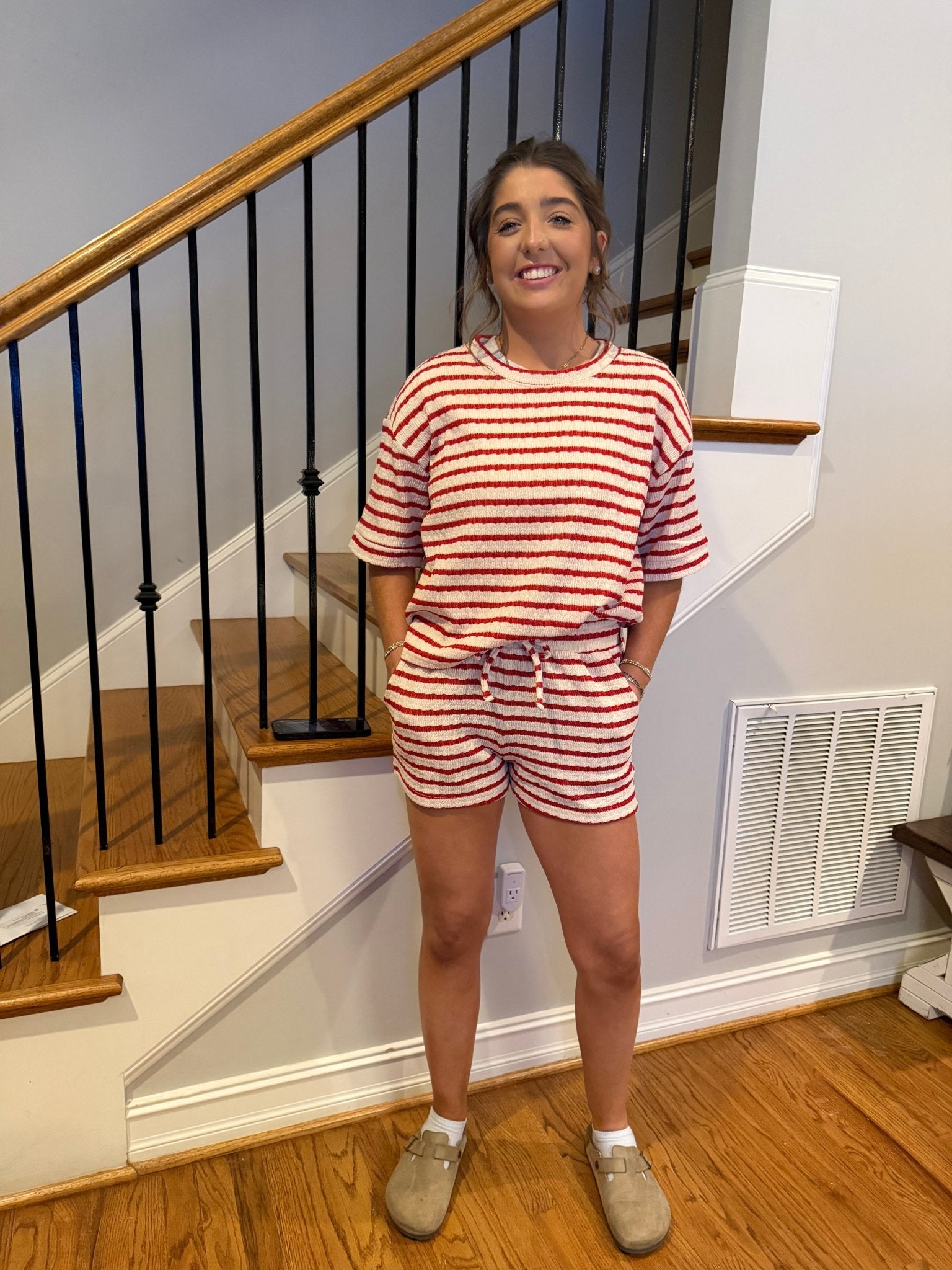 Striped Short Sleeve Top & Shorts Red - Simply Pink Boutique