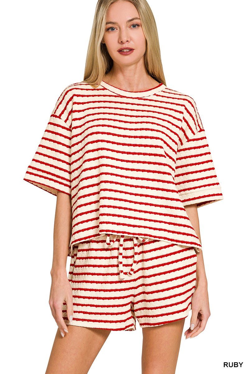 Striped Short Sleeve Top & Shorts Red - Simply Pink Boutique