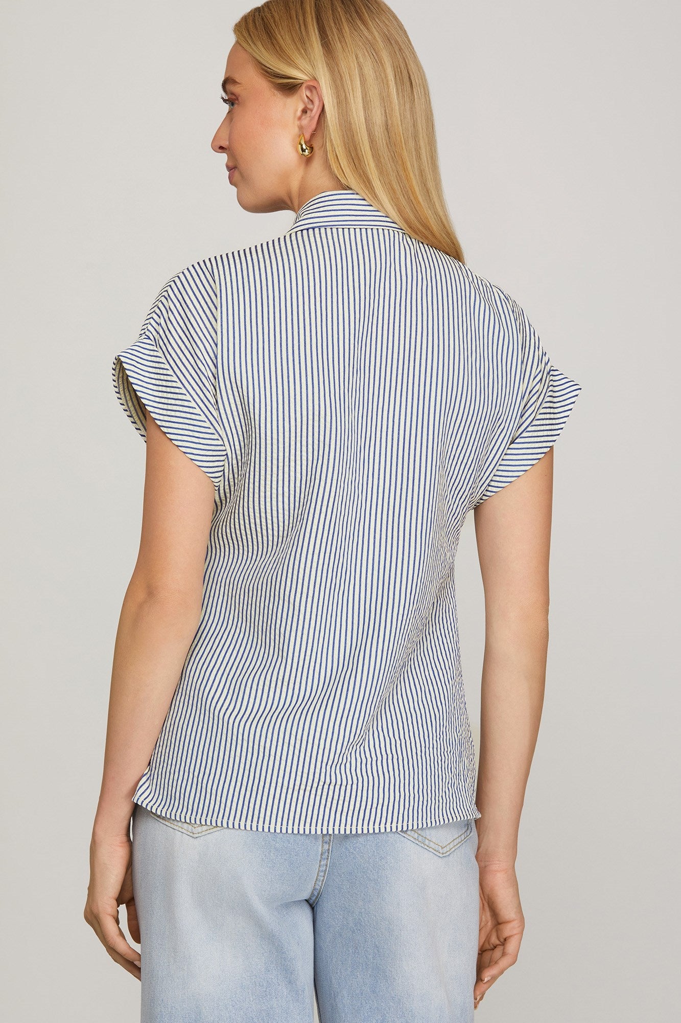Striped Tie Front Top - Blue - Simply Pink Boutique