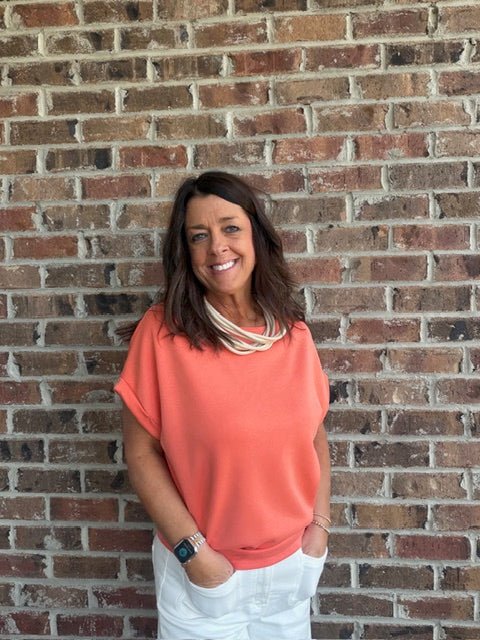 Tangerine Scuba Short Sleeve Top - Simply Pink Boutique