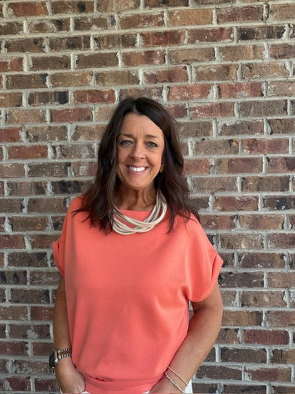 Tangerine Scuba Short Sleeve Top - Simply Pink Boutique