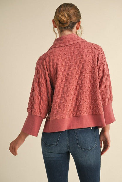 Textured 3/4 Kimono Sleeves Collar Top - Simply Pink Boutique