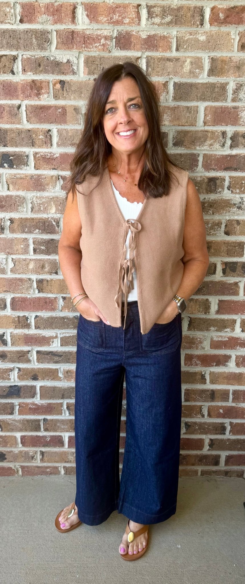 Coco brown tie front knit vest sleeveless sweater – Simply Pink Boutique"