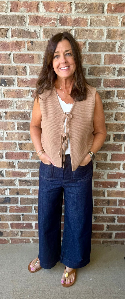 Coco brown tie front knit vest sleeveless sweater – Simply Pink Boutique"