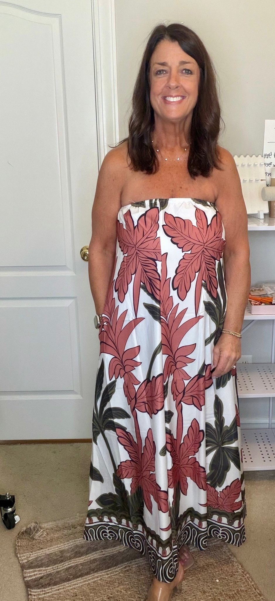 Tropical Print Strapless Maxi Dress - Simply Pink Boutique