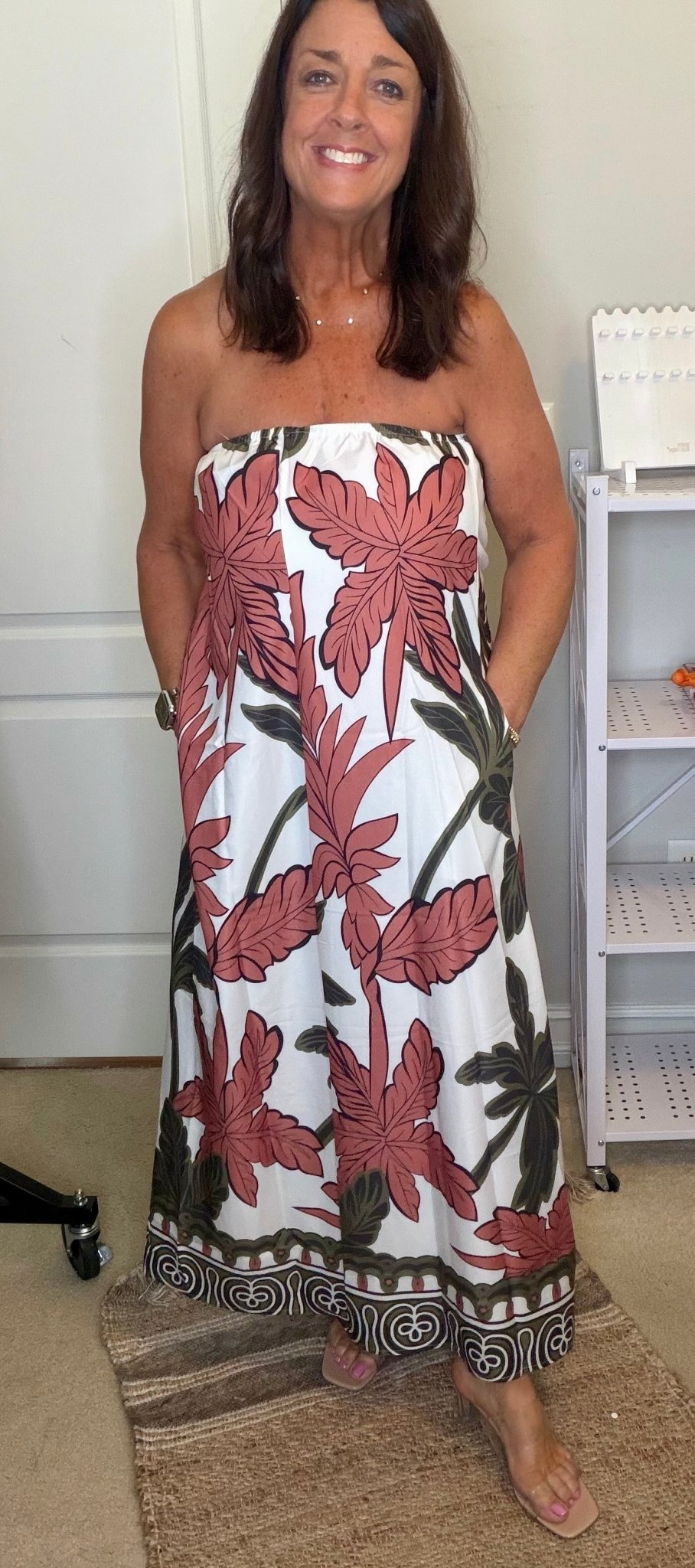 Tropical Print Strapless Maxi Dress - Simply Pink Boutique
