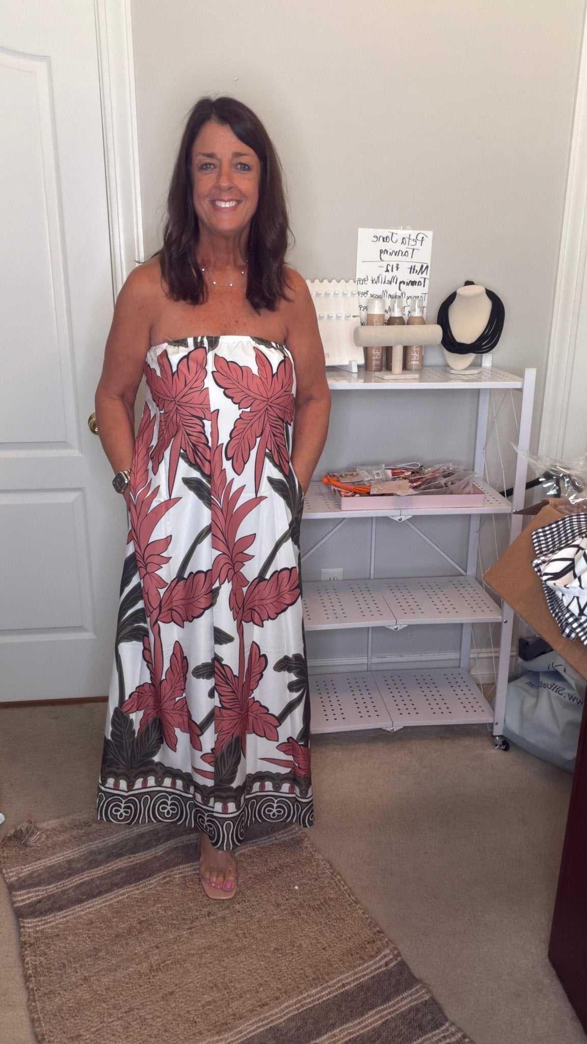 Tropical Print Strapless Maxi Dress - Simply Pink Boutique