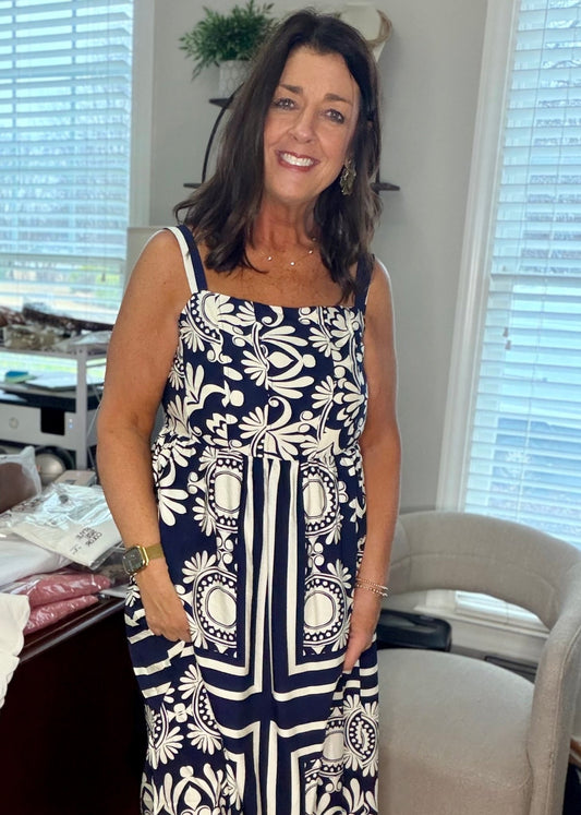 Two Tone Midi Dress - Navy - Simply Pink Boutique