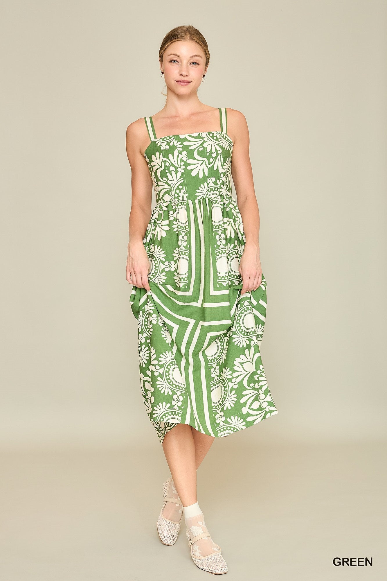 Two Tone Midi Sundress Green - Simply Pink Boutique