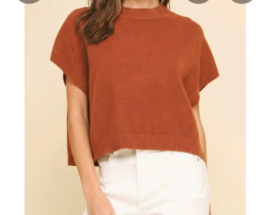 Rust Color Drop Shoulder Sweater Top