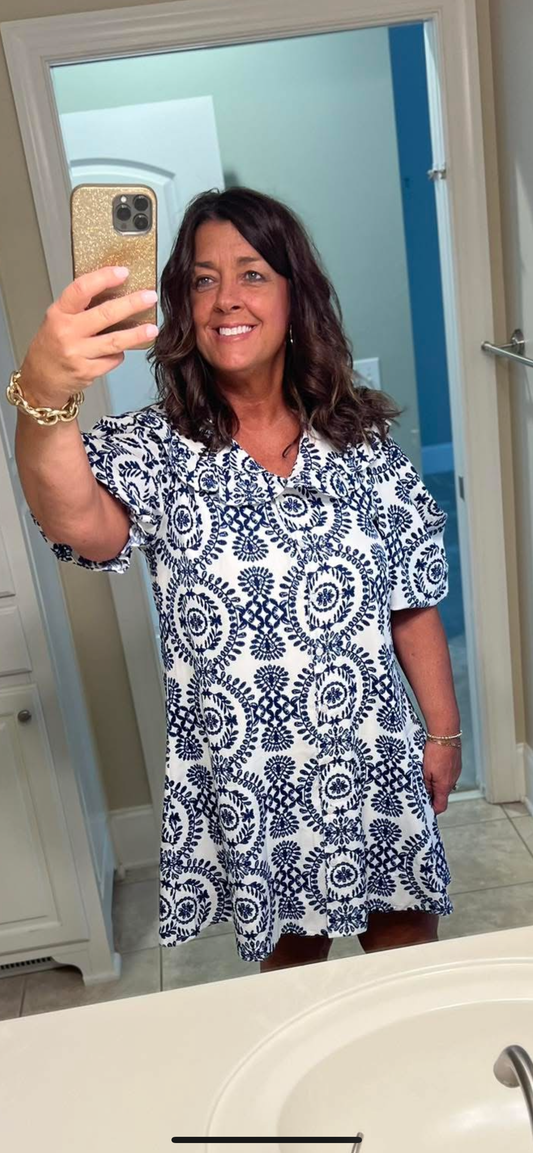 Blue/White Printed Dress