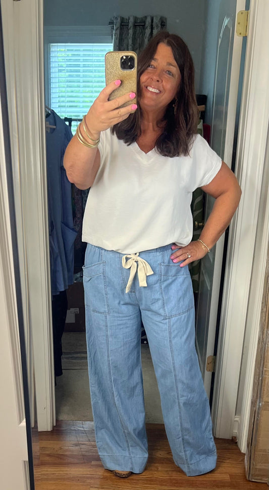Light Denim Wide Leg Pants