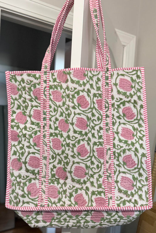 Bag 201  XL Pink with pink flowers PREORDER ONLY