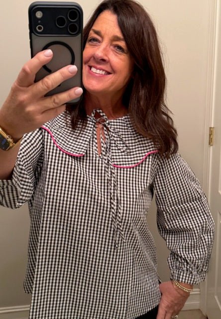 Wide Collared Gingham Top - Simply Pink Boutique