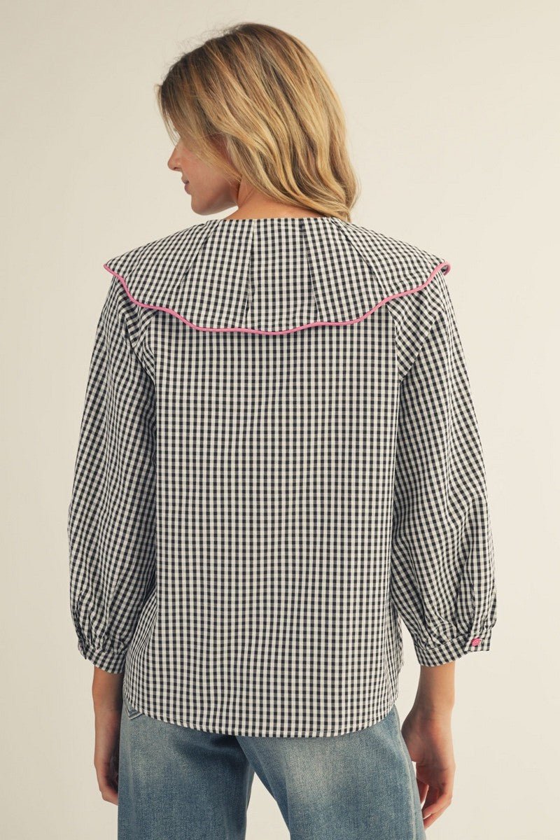 Wide Collared Gingham Top - Simply Pink Boutique