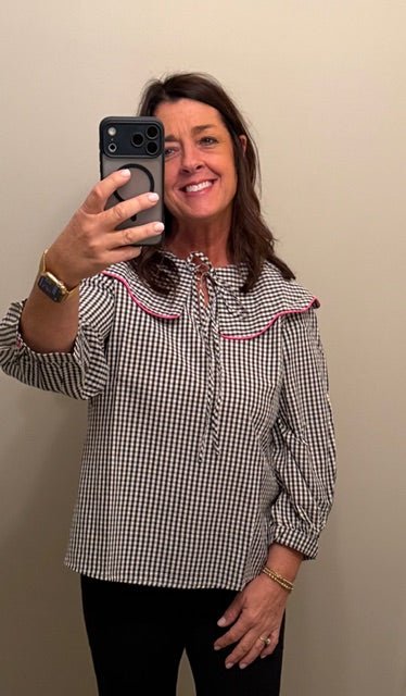Wide Collared Gingham Top - Simply Pink Boutique